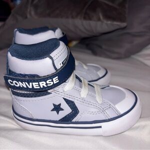 Converse Kids High-Top Sneakers - Light Blue/Gray and Navy Velcro Closure
